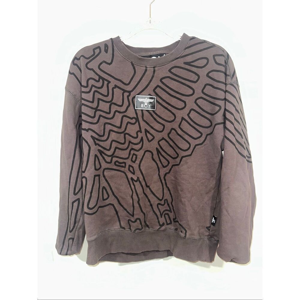 Boy London Brown Scribble Unisex Crewneck Sweatshirt Small - Picture 2 of 5